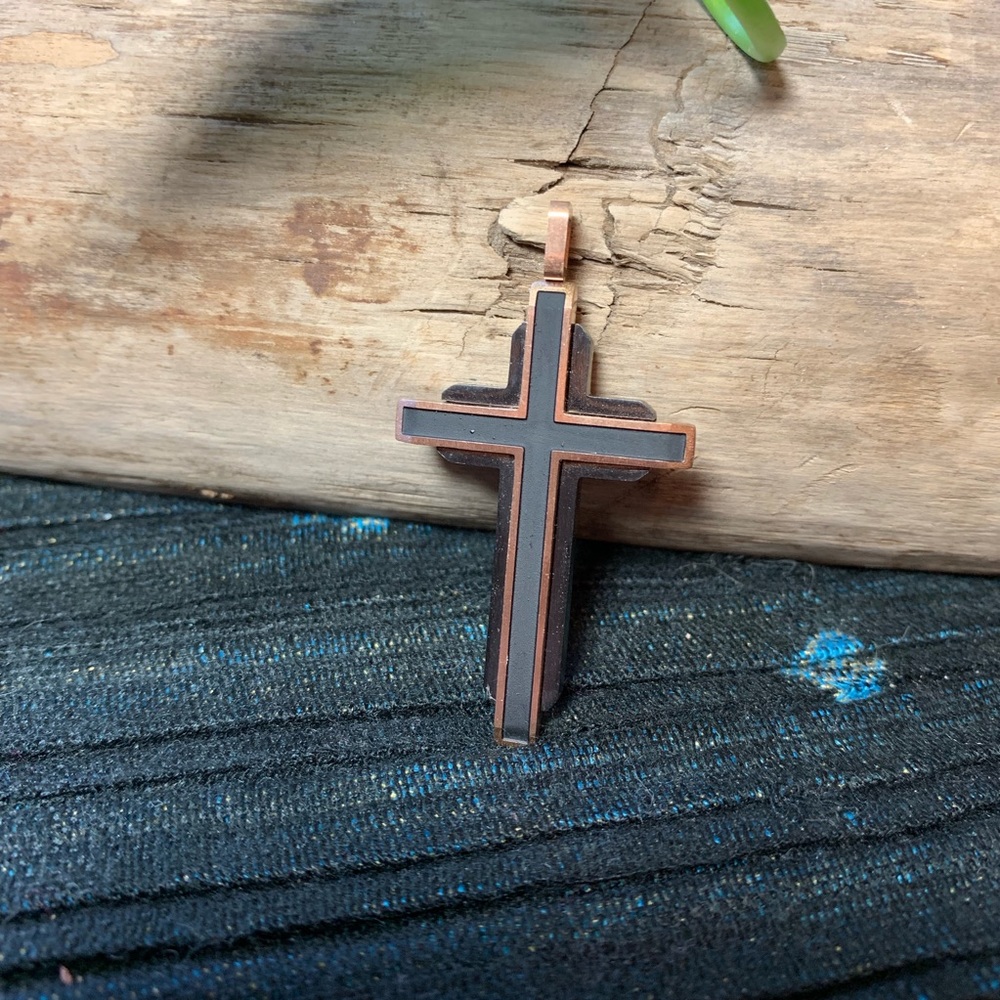 Black stainless steel and copper pendant